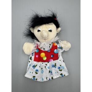 Vintage 1999 Plushpups Small Girl Hand Puppet With Black Hair